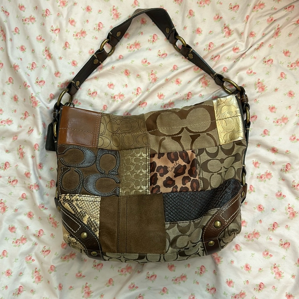 Coach square shoulder bag y2k ❤️ animal print,metallic,leather